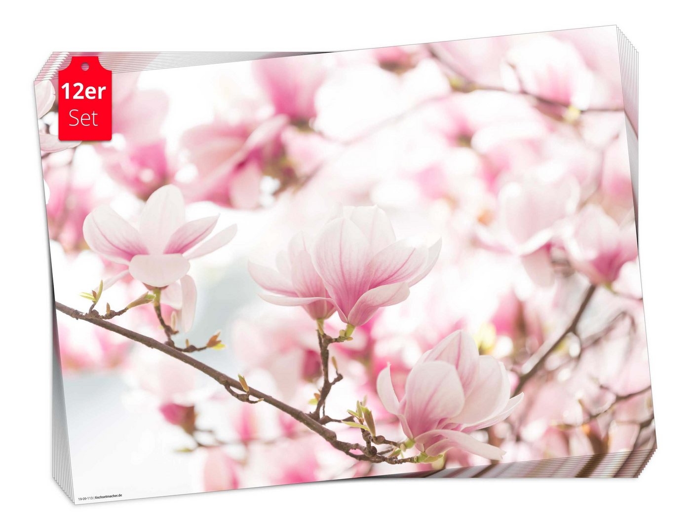 Tischsetmacher Platzset Tischset Frühling, Ostern & Blumen - Rosa Magnolien, (aus Naturpapier in Aufbewahrungsmappe für tolles Ambiente, 12-St., 44 x 32 cm / rosa-weiß), Tischdeko Made in Germany von Tischsetmacher