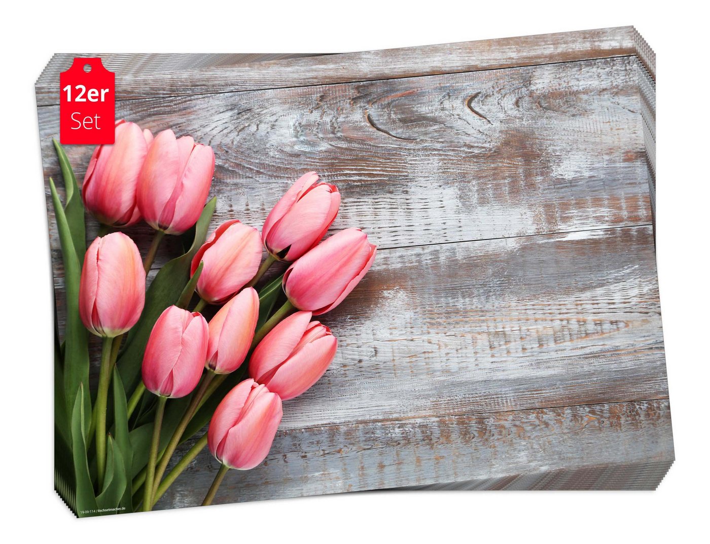 Tischsetmacher Platzset Tischset Frühling, Ostern & Blumen - Rosarote Tulpen, (aus Naturpapier in Aufbewahrungsmappe für tolles Ambiente, 12-St., 44 x 32 cm / rosa), Tischdeko Made in Germany von Tischsetmacher
