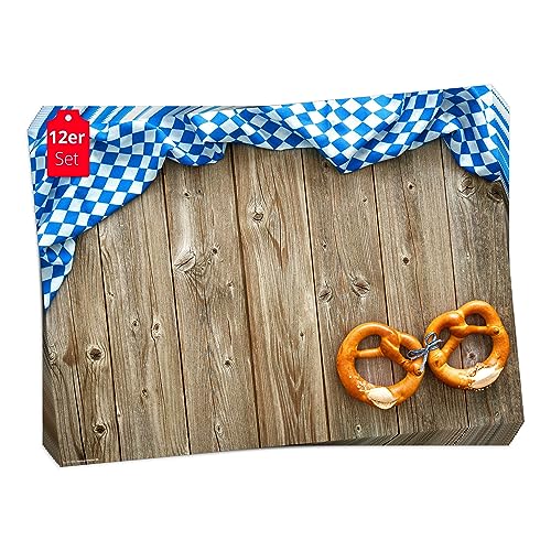 Tischset I Platzset - Bayerisches Motiv mit Brezeln und blau-weißer Tischdecke - 12 Stück 44 x 32 cm aus Premium Naturpapier - die besondere Bayerische-Tischdekoration fürs Oktoberfest von Tischsetmacher