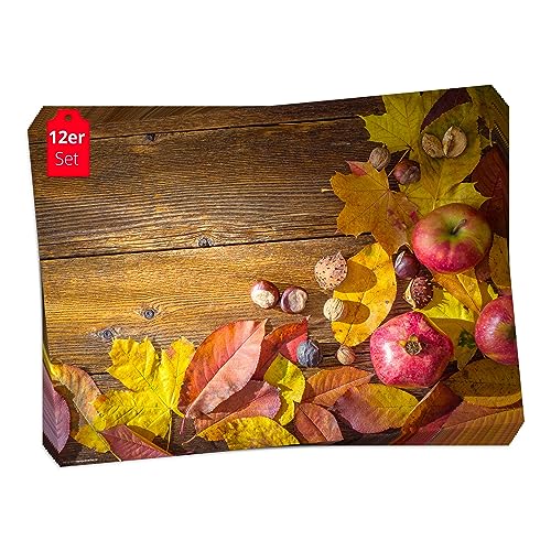 Tischsets I Platzsets - Herbst - Äpfel und Blätter - 12 Stück in hochwertiger Aufbewahrungsmappe, perfekt für Herbstdekoration von Tischsetmacher