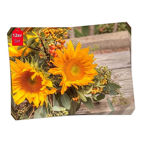 Tischsets I Platzsets - Herbst - Sonnenblumen Strauß - 12 Stück in hochwertiger Aufbewahrungsmappe, perfekt für Herbstdekoration von Tischsetmacher