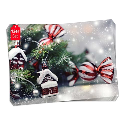 Tischsets I Platzsets Weihnachten Tannenzweige mit Christbaumschmuck - 12 Stück 44 x 32 cm in Aufbewahrungsmappe - Die besondere Tischdekoration für Weihnachten, Advent oder Weihnachtsfeier … von Tischsetmacher