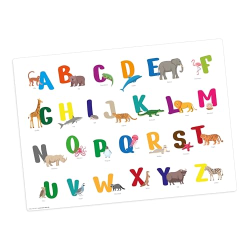 Tischset | Platzset abwaschbar – Buntes ABC mit Tieren – 44 x 32 cm – pädagogische Lern-Platzmatte - aus hochwertigem Vinyl von Tischsetmacher