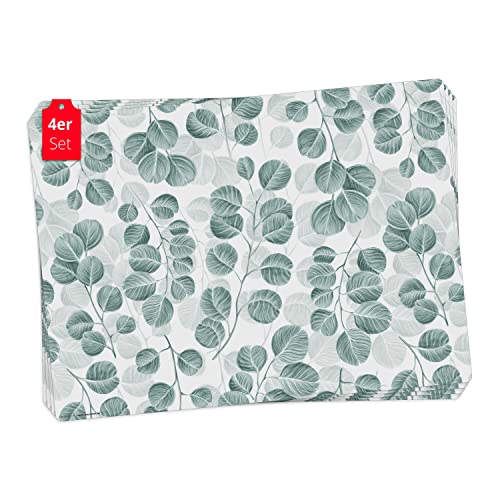 Tischsets | Platzsets abwaschbar - Eukalyptus Muster - aus erstklassigem Vinyl (Kunststoff – BPA-frei) - 4 Stück - 44 x 32 cm - rutschfeste Tischdekoration! von Tischsetmacher