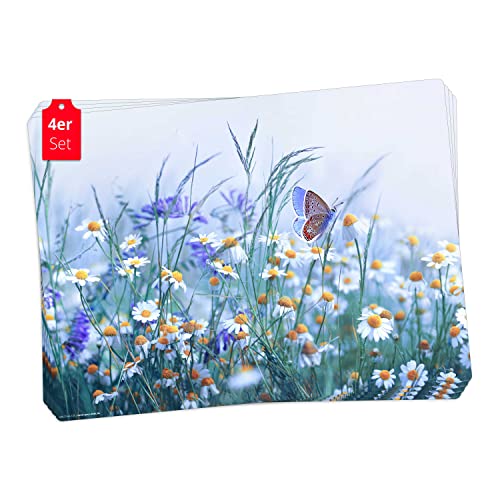 Tischsets | Platzsets abwaschbar - Wiesenblumen - aus erstklassigem Vinyl (Kunststoff – BPA-frei) - 4 Stück - 44 x 32 cm - rutschfeste Tischdekoration! von Tischsetmacher