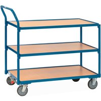 fetra® Tischwagen, TK 300 kg, 3 Etagen à 850 x 500 mm, hochstehender Schiebebügel, mit Zentralbremse von fetra®