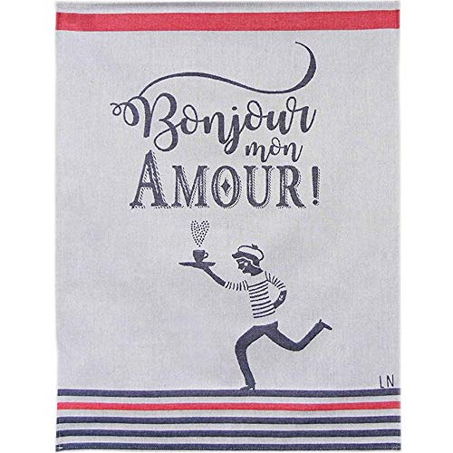 Moutet Torchon Küchenhandtuch Geschirrtuch Handtuch, hochwertige Baumwolle in Frankreich gewebt, limitiertes Motiv Bonjour mon Amour von Tissage Moutet