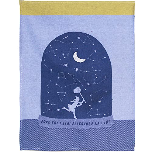 Moutet Torchon mit Silber gesticktem Mond Küchenhandtuch Geschirrtuch Handtuch, hochwertige Baumwolle in Frankreich gewebt, limitiertes Motiv Constellation von Tissage Moutet