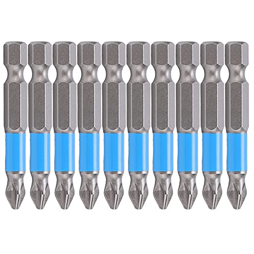 10 Stück Magnetische Kreuz Schraubendreher Bits mit 1/4 Zoll Sechskantschaft, 50mm Lang PH2 Rutschfeste Kreuzschlitz Elektrische Schrauber Bohrer Bit Kit von Tissting