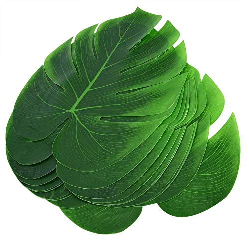 12Pcs Tropische Künstliche Palmenblätter Tischsets, Gefälschte Große Tropische Blätter Grüne Blatt Tabelle Wand Dekoration Hawaii Thema Party Tisch für Dschungel Safari Party BBQ Strand Zubehör von Tissting