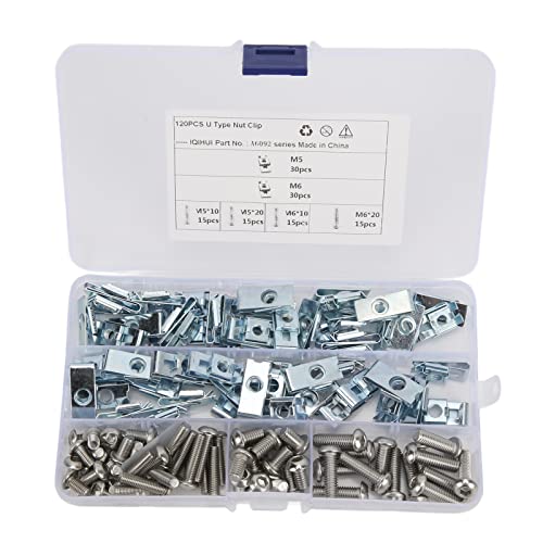 Tissting 120 Stück Gewinde Clip Mutter Set, U-Typ Blechmuttern, M5 M6 Schnappmutter Set Edelstahl Schlauchschellen Set mit Aufbewahrungsbox Auto Befestigung Clips für Auto Motorader von Tissting