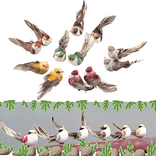 12Pcs Künstliche Schaumfeder Vögel, Cololful Simulation Spatz mit Clip für Weihnachtsbäume Hausgarten Pflanzendekoration Hochzeit Zubehör von Tissting