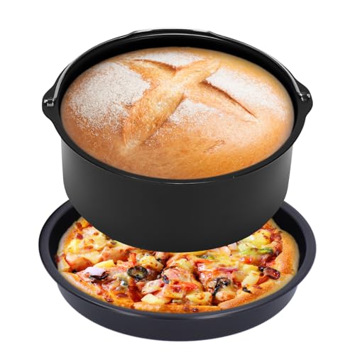 Tissting 2 Stück Heißluftfritteusen Zubehör Set, 8 Zoll / 20 cm Rund Kohlenstoffstahl Luftfritteusen Kuchenform Pizzablech Air Fryer Kuchenpfanne Pizza Pfanne Ersatz von Tissting