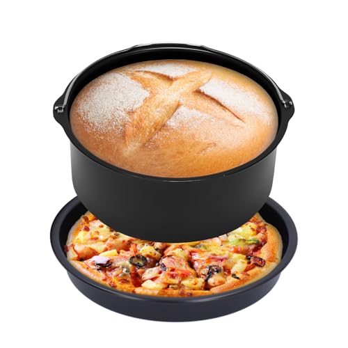 Tissting 2 Stück Heißluftfritteusen Zubehör Set, 7 Zoll / 18 cm Rund Kohlenstoffstahl Luftfritteusen Kuchenform Pizzablech Air Fryer Kuchenpfanne Pizza Pfanne Ersatz von Tissting