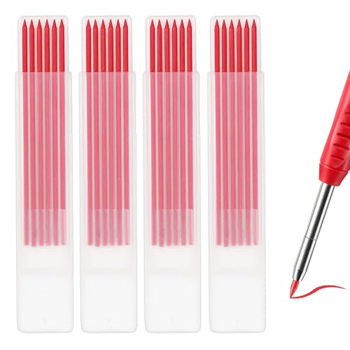 Tissting 24 Stück 2,8mm Bleistiftminen für Zimmermannsbleistift, Carpenter Pencil Refill Langlebige HB Mine für Baubleistifte Ersatz Carpenter Marker Graphit Holzbearbeitung(Rot) von Tissting