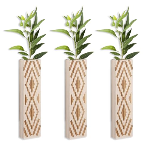 3 Stcs Wandvase, Holzwand Pflanzer Brown Finish Modernes Bauernhaus Boho Wandation Taschenwandvasen für künstliche Blumenpflanze, Rustikale Badezimmeration (A) von Tissting
