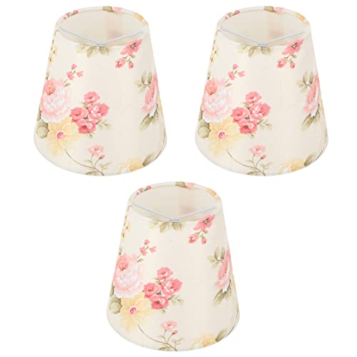 3 Stück Kleine Lampenschirme Aufstecken E14 Beige Fabric Stoff Lampenschirm 9 x 14 x 13 cm Blumenmuster Moderner Clip on Lampshades für Kronleuchter Wandleuchte Tischlampe von Tissting