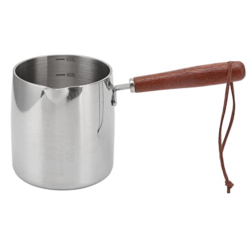 Tissting 450ML Mini Topf Kaffeekanne, Holzgriff Kleine Soßentopf Stielkasserolle Topf Butterwärmer Milchtopf Induktion Kleiner mit Ausgießer und Holzgriff zum Kochen Milch, Sauce, Schokolade von Tissting