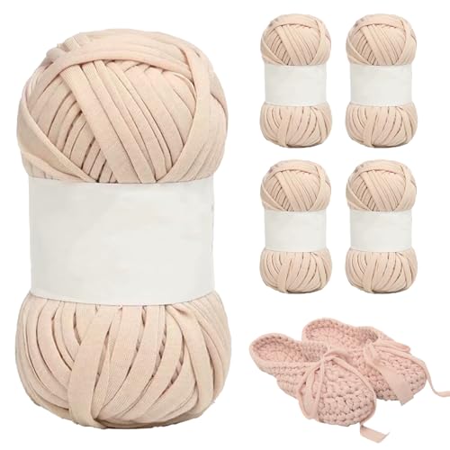 5 Stück Strickgarn 24m x 2cm Baumwolle Teppichgarn Häkelgarn Embroidery Floss für Hand DIY Taschen, Decken, Kissen, Häkelprojekte(Beige-Kamel) von Tissting