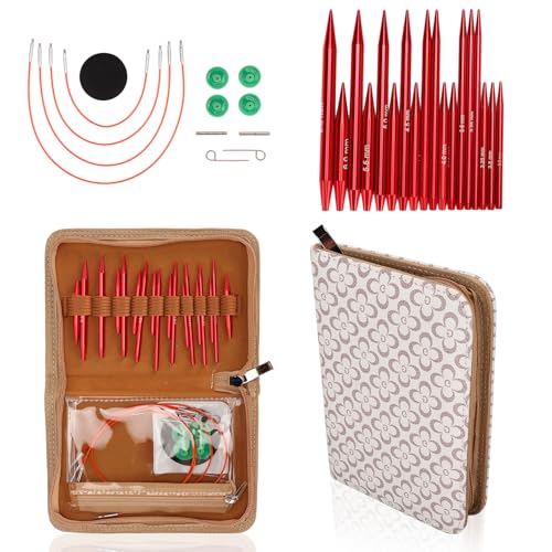 Tissting Rundstricknadel Set, 9 Paar Austauschbar Rundstricknadeln 3mm bis 6mm Aluminium Stricknadel Kit mit 4 Pcs 19cm to 40cm Kabel, Kurze Circular Knitting Needles für Anfänger Häkelgarn Tissting Rundstricknadel Set, 9 Paar Austauschbar Rundstricknadeln 3mm bis 6mm Aluminium Stricknadel Kit mit 4 Pcs 19cm to 40cm Kabel, Kurze Circular Knitting Needles für Anfänger Häkelgarn von Tissting