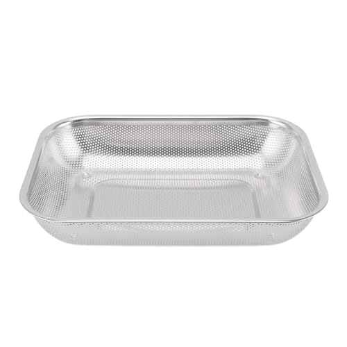 Abflusskorb 29cm/37cm Rechteckig Edelstahl Multifunktionale Abtropfsieb Obst Reinigungsschüssel mit Feinem Netz, Gemüsespüler Abflussschüssel für Sieben, Spülen, Braten(37x27x6cm) von Tissting