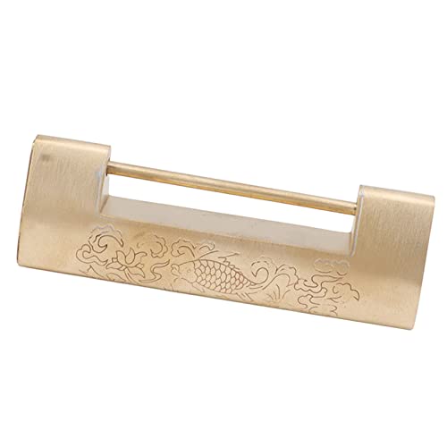 Tissting Antikes Vorhängeschloss Abstand 6cm Messing Chinesisches Verheißungsvoller Fisch Altes Vorhängeschloss mit Kupfer Münzschlüssel, Geschnitztes Deko Vintage Schloss(Messing) von Tissting