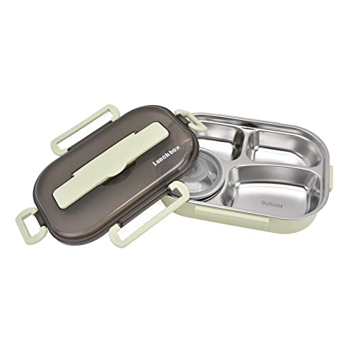 Bento Box, 1.3L 4 Fächer Portable Gut Abdichtung Mittagessen Salat Container Leichtgewicht Lebensmittel isoliert Aufbewahrungs Box mit Besteck und Suppe Schüssel (Grün) von Tissting