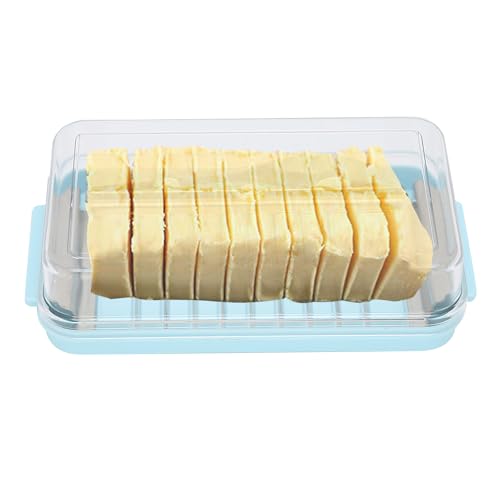 Butterbox, Rostfreier Stahl Butterschneider Schneidegerät, 2 in 1 Butterschneidebehälter mit transparentem Deckel Butter Käseschachtel zur Aufbewahrung von Käse für Küche kühlen(Blau) von Tissting