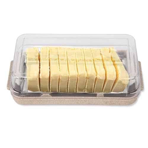 Butterschneider, Edelstahl Butterschneiderbehälter mit Transparenter Abdeckung und Schneider, 2 in 1 Klare Butterdose, Aufbewahrungsbox für Käse, für den Kühlschrank in Der Küche(Weizen) von Tissting