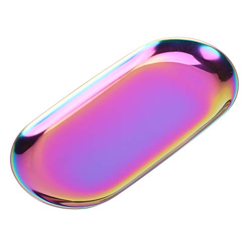 Deko Tablett 18cm / 23cm Oval Edelstahl Obsttablett Snack Teller Europäischen Stil Metall Badezimmer Handtuch Platte Schmucktablett für Home Restaurant(23cm Technicolor) von Tissting