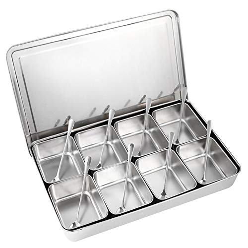 Gewürzbox Set mit 8 Abnehmbaren Fächern Gewürz Behälter Aluminium Legierung Gewürzstreuer für Salz, Zucker, Obst, Snacks von Tissting