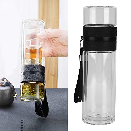 Doppelwandige Glas Wasserflasche Tassen,500ml Tee und Wasser Trennung Tee Flasche Becher Tasse Portable Tee Infuser Wasserflasche Leck Proof Tee Becher für losen Blatt Tee,Home Office von Tissting