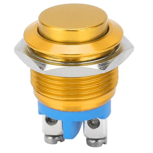 Momentaner Drucktastenschalter, 16 Mm, 220 V, Metall-Drucktastenschalter, Wasserdicht, Edelstahl, Selbstrückstellend, Normalerweise Offen, Auto-Autohupe, Motorstart-Netzschalter(Gelb) von Tissting