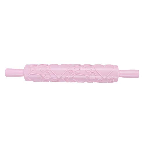 Nudelholz 36cm Lange 4 Muster Geprägter Gravierter Teigroller Lebensmittelechter Antihaft Kunststoff Backrolle Teig Rolling Pin für DIY Fondant, Pizza, Gebäck(Rosa) von Tissting
