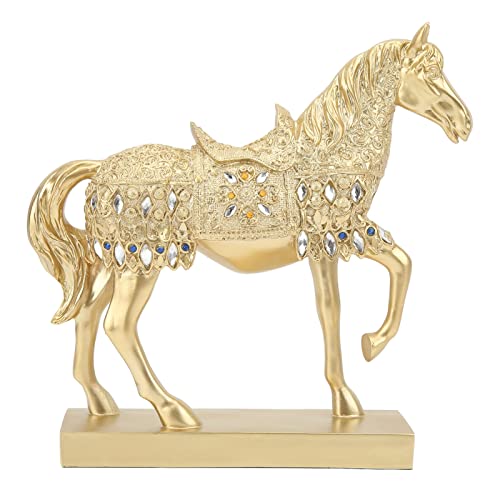 Pferd Deko, Golden Horse Decor, Harz Rich Horse Statue, Tier Kunst Pferd Figur und Statue Ornament für Home Office Dekoration Zubehör Hochzeitsgeschenke (26,3x26x6,6cm/10,35x10,23x2,59 Zoll) von Tissting