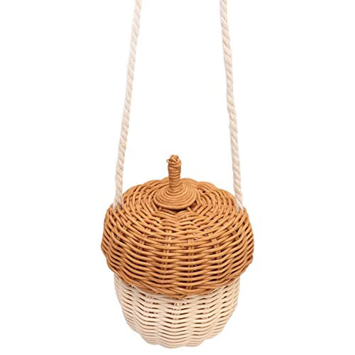 Schulter Crossbody Korbtasche 16cm/25cm Kleine Handgefertigter Eichel Form Rattan Aufbewahrungskorb mit Deckel, Wandbehang Deko Gewebte Korb Tasche für Kinder(16cm) von Tissting