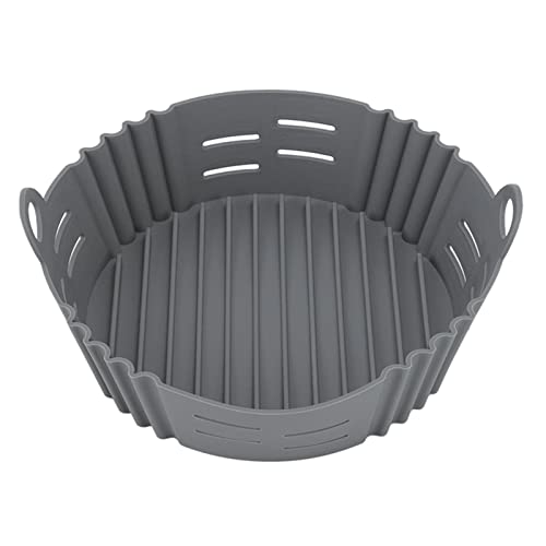 Silikonform für Heißluftfritteuse, 20,3cm Rund Lebensmittelechter Luftfritteuse Silikontopf Airfryer Korb Silikon Backform für 3 bis 5 qt Luftfritteusen(Grau) von Tissting