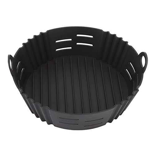 Silikonform für Heißluftfritteuse, 20,3cm Rund Lebensmittelechter Luftfritteuse Silikontopf Airfryer Korb Silikon Backform für 3 bis 5 qt Luftfritteusen(Schwarz) von Tissting