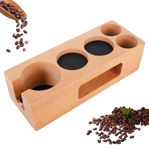 Tamperstation 58mm 5 Löcher Holz Tamping Station Espresso Distributor Kaffeefilter Tamper Abklopfbehälter Abklopfer Kaffee Andrückstation für Siebträger von Tissting
