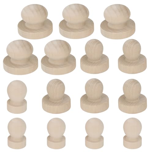 Tissting 15 Stück Unfertige Holzstempel Griff, Rund 2,5cm 3,8cm 5,1cm Holzstempel Griff Robuste Pinienholz Glättung Weithin Gebrauchte Holzknöpfe für Craft DIY Schnitzen von Tissting