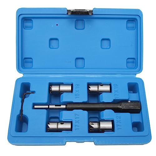 Tissting 5 Stück Einspritzdüsen Diesel Injektoren Dichtsitz Werkzeug Set mit 15mm/17mm Flachreibahlen 17mm Winkelreibahlen, Injektor Fräser Einspritzdüsen Dichtflächen Satz von Tissting