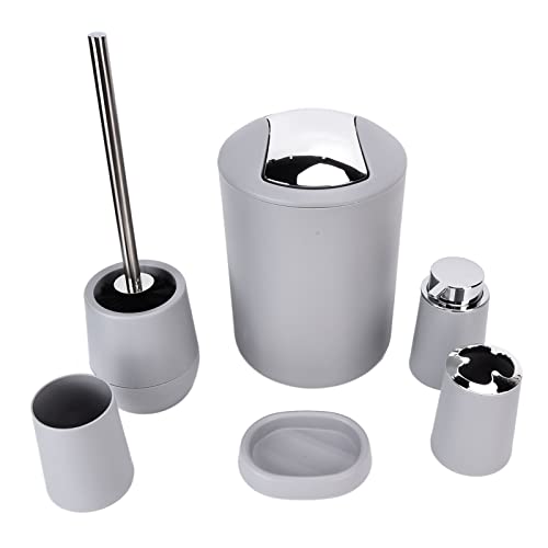 6 teiliges Badezimmer Zubehör Set mit Mülleimer, Toilettenbürste, Zahnbürstenhalter, Lotionspender, Seifenschale, Spülbecher, Kunststoff Modern Stil Badzubehör Sets(Grau) von Tissting