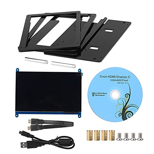 Tissting 7-Zoll Touchscreen-Displaygehäuse 1024x600 HDMI IPS mit Plastik-Ständer, Kapazitive HD Bildschirmhülle für Modelle (Metallhalterung + 7-Zoll-Display) von Tissting