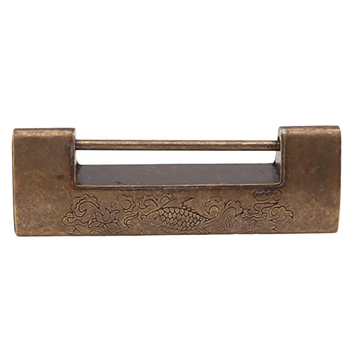 Tissting Antikes Vorhängeschloss Abstand 6cm Messing Chinesisches Verheißungsvoller Fisch Altes Vorhängeschloss mit Kupfer Münzschlüssel, Geschnitztes Deko Vintage Schloss(Bronze) von Tissting