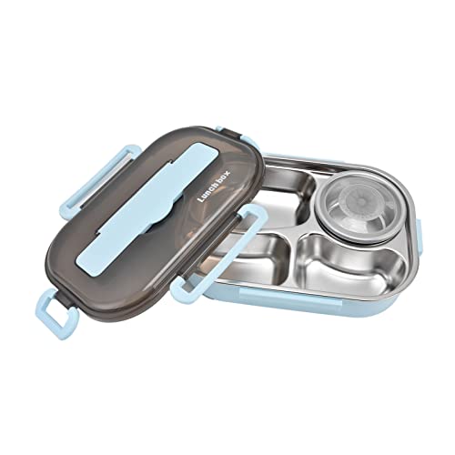 Tissting Bento Box, 1.3L 4 Fächer Portable Gut Abdichtung Mittagessen Salat Container Leichtgewicht Lebensmittel isoliert Aufbewahrungs Box mit Besteck und Suppe Schüssel (Blau) von Tissting