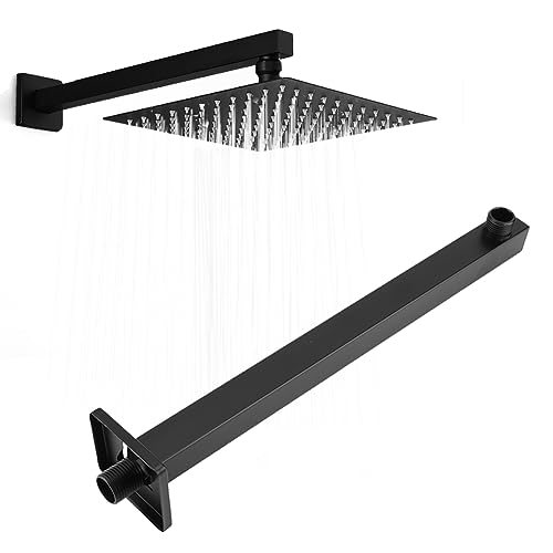 Brausearm Schwarz Matt 36.83cm, G1/2 Duscharm Eckig Edelstahl 14.5inch Wandmontage Regen Dusche Verlängerungsarm Badezimmer Zubehör für Überkopf Dusche Regen Dusche Kopf Home Hotel von Tissting