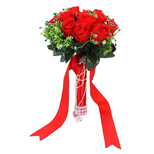 Tissting Braut Hochzeit Sträuße Hochzeit Bouquet DIY Hochzeit Partei Gefälschte Künstliche Rose Blumenstrauß für Braut für Hochzeit Kirche Home Decoration (rot) von Tissting
