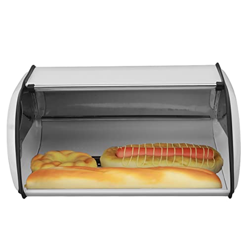 Tissting Brotkasten mit Großem Fassungsvermögen für die Küchenarbeitsplatte, 34,5 x 23 x 14,5 cm Brotkasten aus Metall mit luftdichtem Vorratsbehälter für Gebäck, Kekse, Hause (White) von Tissting