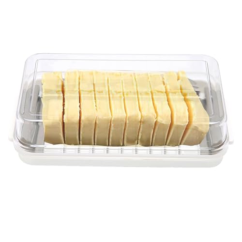 Butterbox, Rostfreier Stahl Butterschneider Schneidegerät, 2 in 1 Butterschneidebehälter mit transparentem Deckel Butter Käseschachtel zur Aufbewahrung von Käse für Küche kühlen(Weiss) von Tissting
