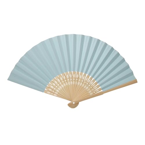 Deko Rippen Fächer China Stil Einfacher Handgeschöpfter Papier Faltfächer Holz DIY Leerer Fächer für Brauttanz Hochzeitsgeschenk Party Cosplay Zubehör(HELLBLAU) von Tissting